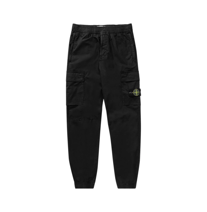 Stone Island Stretch Cotton Tela Paracadute Cargo Straight Pants Black