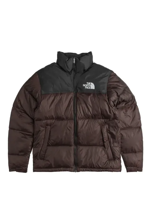 The North Fece '96 Retro Nuptse Down Puffer Jacket In Brown And Black