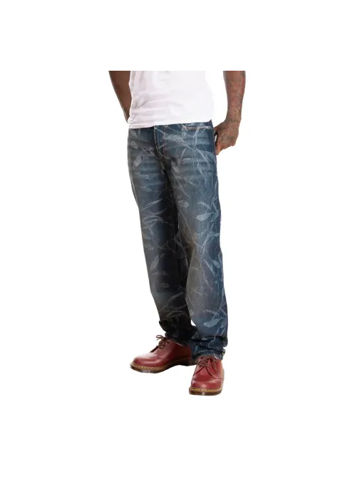 Patta Leaves Laser Print Denim Pants 